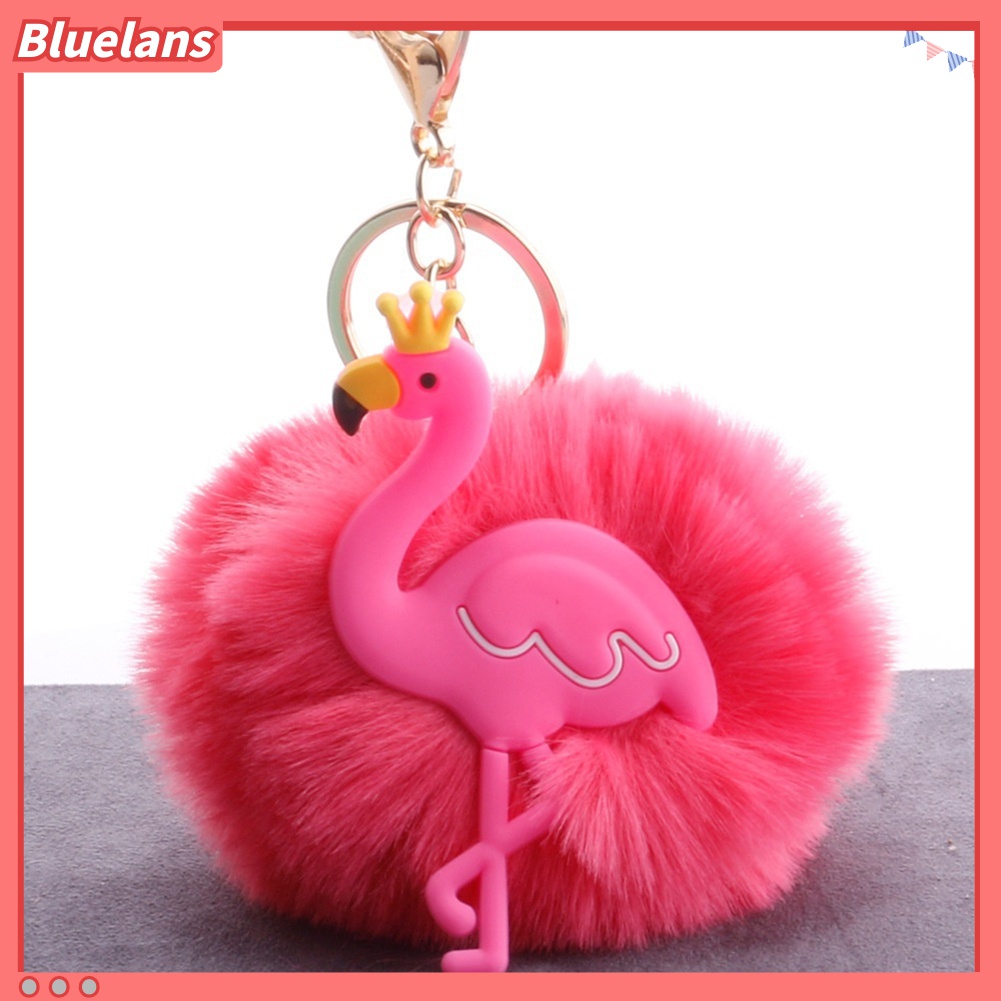 Gantungan Kunci Desain Flamingo Mahkota Pompom Fluffy Untuk Mobil / Tas