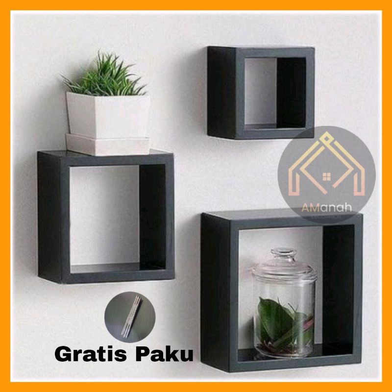 [COD] RAK DINDING KOTAK ISI 3 RAK HIAS POT BUNGA GANTUNG