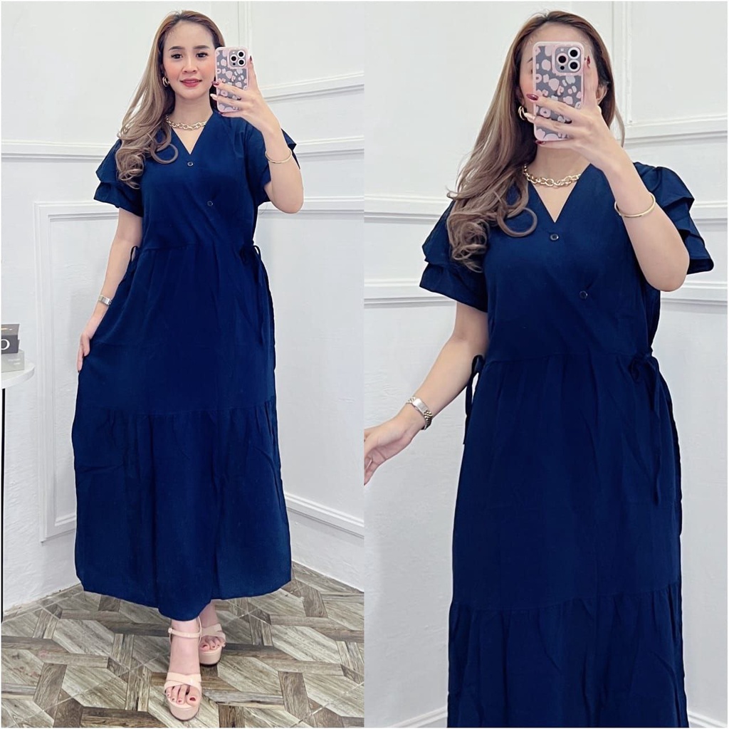 Dress Kimono Homewear Kekinian Daster Rayon Busui Kancing Daster Susun Lengan Tumpuk