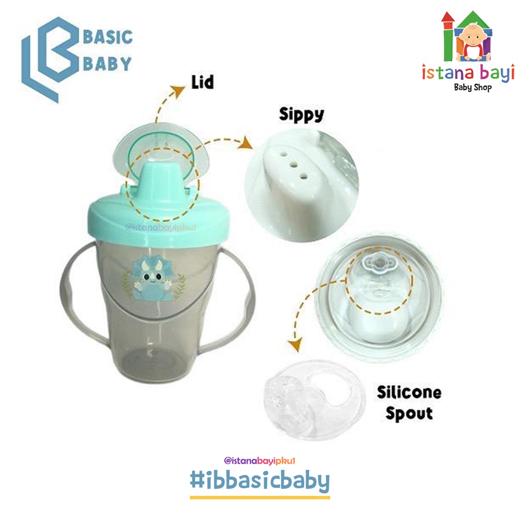 Basic Baby Trainer Cup : Sippy + Silicone Spout + Lid (Botol Minum Transisi) – Dino / Botol Minum Bayi