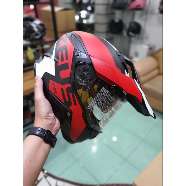 ZEUS ZS 913 MATTBLACK BF8 RED SUPERMOTO MERAH HITAM DOFF HELM TOURING ADVENTURE