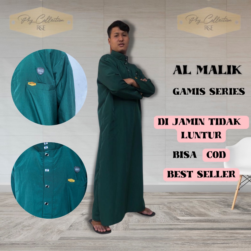 AL-MALIK Gamis Jubah Muslim Pria Dewasa Jubah Mewah Berkualitas Gamis Polos Laki Laki Dewasa Jumbo Ukuran S M L XL XXL XXXL