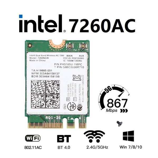 Promo Intel 7260 Dual Band 2.4GHz - 5GHz Wireless-AC & Bluetooth 4.0 Half Mini PCI-e Card 802.11ac 7
