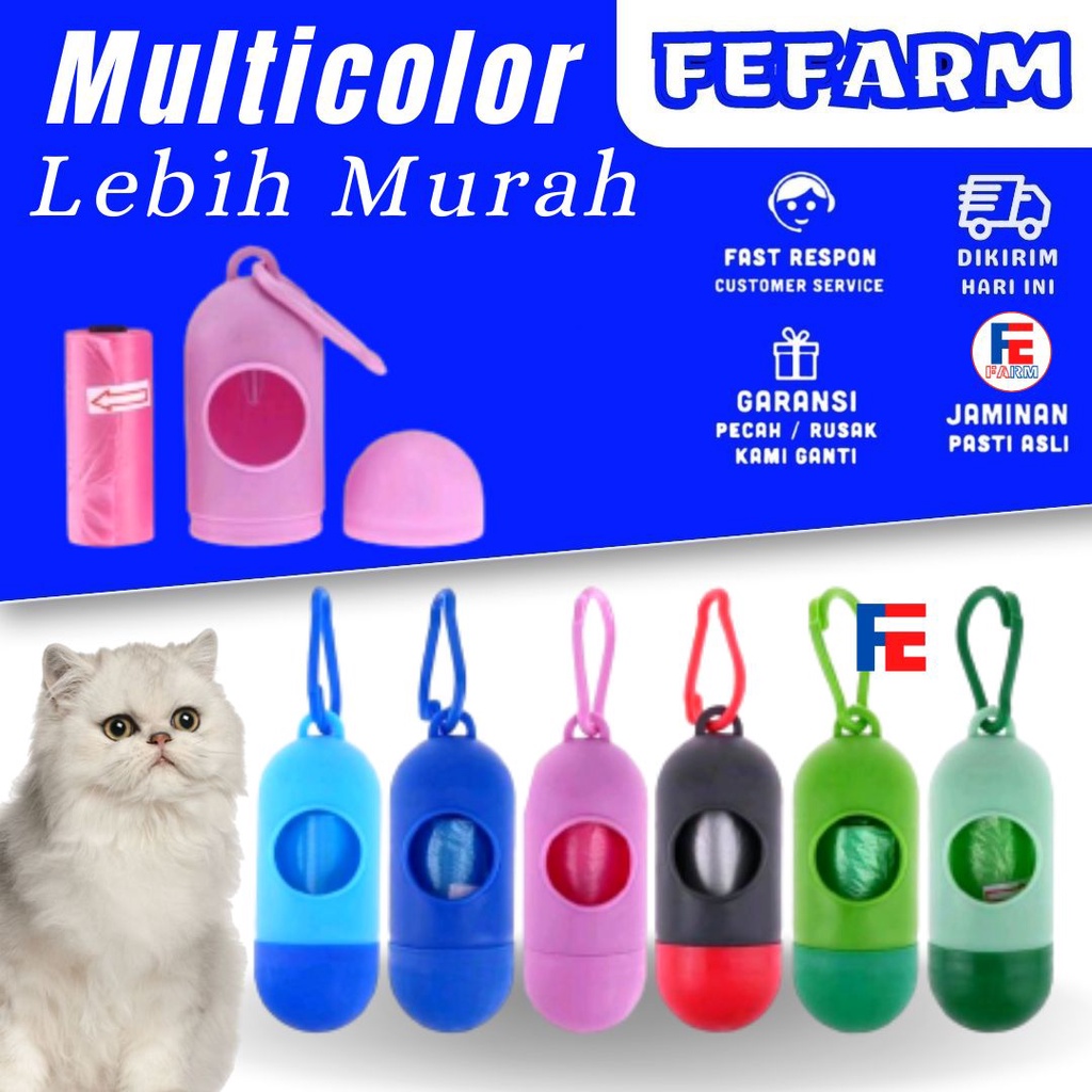 Paket Poop Bag Dispenser Kucing Anjing Wadah Gantungan Poop Bag Gantungan Tempat Kantong Sampah FEFARM