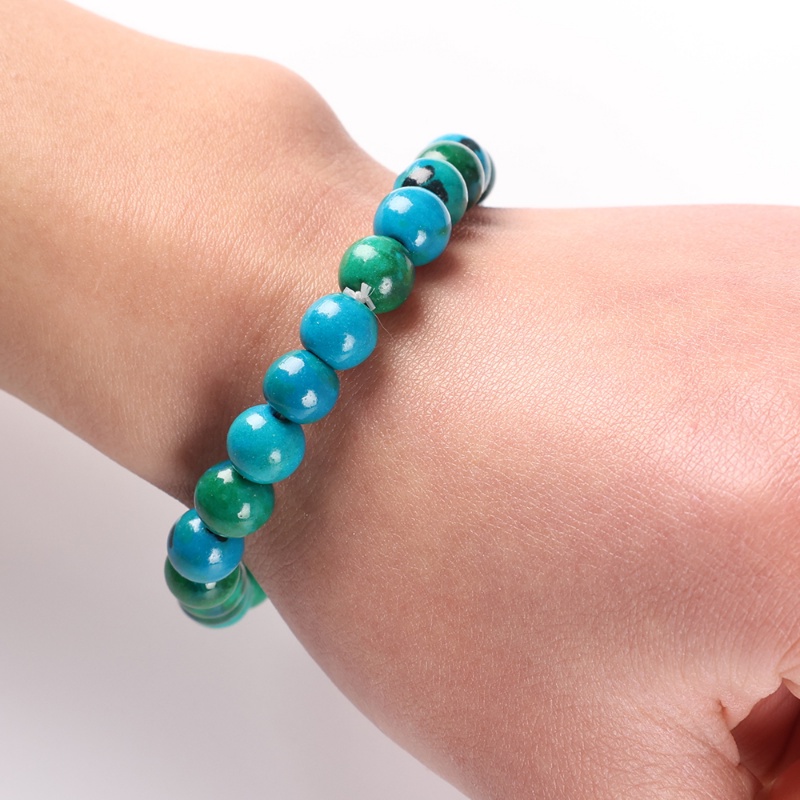 Gelang Manik-Manik Batu Alam Chrysocolla Malachite Bentuk Bulat Untuk Pria Dan Wanita