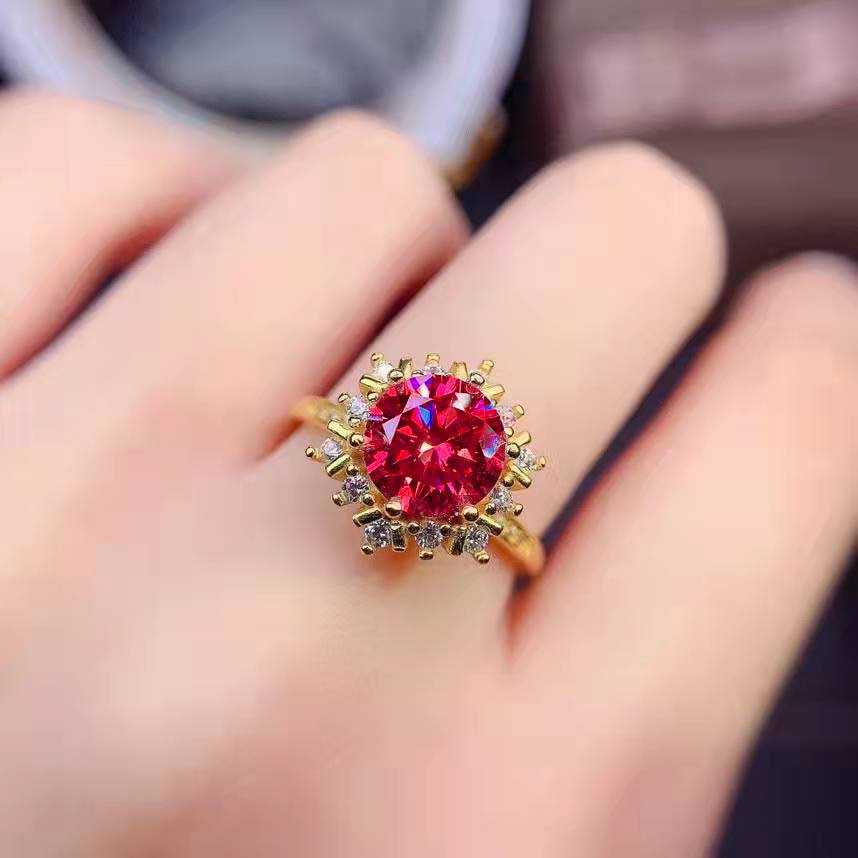 Goldkingdom Perhiasan Fashion Emas Asli Kadar 375 Bangkok Aksesoris Ready Stock Emas 18karat Dan Merah Korundum Cincin Wanita 5karat Snowflake Full Berlian Adjustable Minimalis Ring
