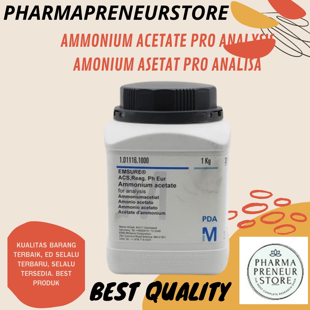 AMMONIUM ACETATE / AMONIUM ASETAT PRO ANALISA PER 10 GRAM KEMASAN MERCK BEST QUALITY