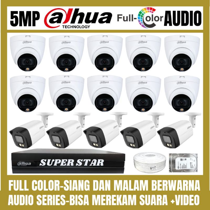 PAKET CCTV DAHUA FULL COLOR 5MP 16 CHANNEL 15 KAMERA AUDIO COLORVU