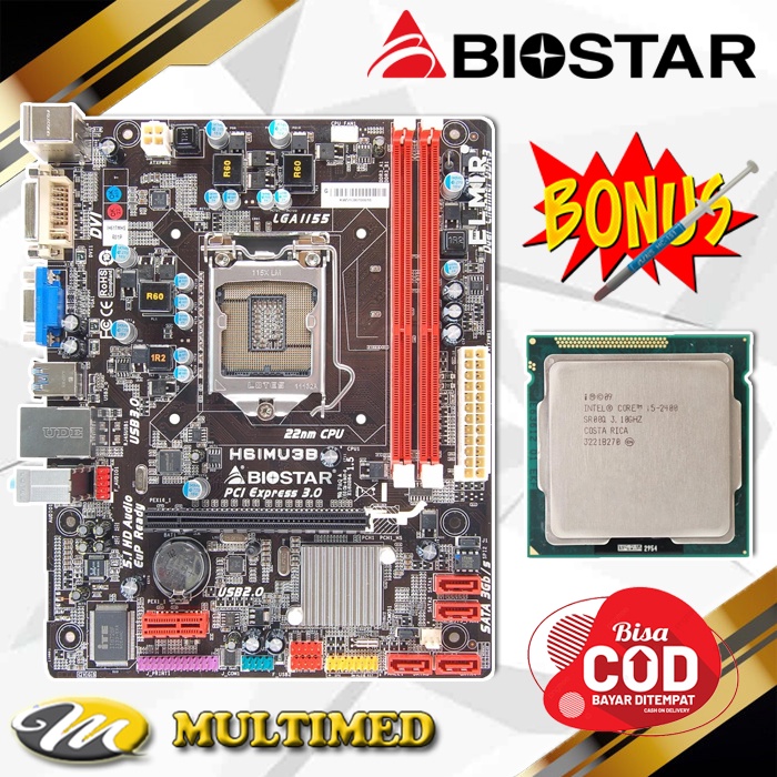 Paket Mainboard 1155 H61 Ddr3 + Processor Core i5 2400