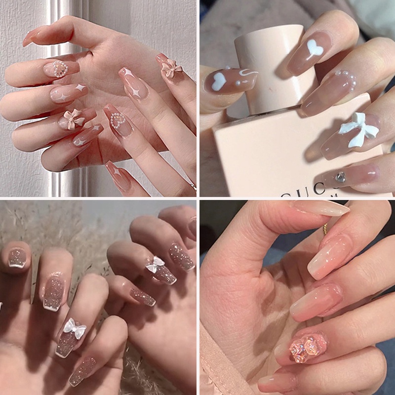 24pcs / Set Kuku Palsu Extension Panjang Dengan Desain Untuk Nail Art