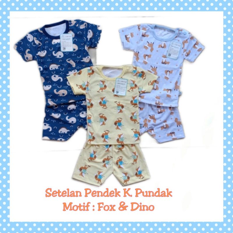 3 Pcs LITTLE OWL Setelan Pendek Kancing Bahu Boy/Girl Size S-XXL