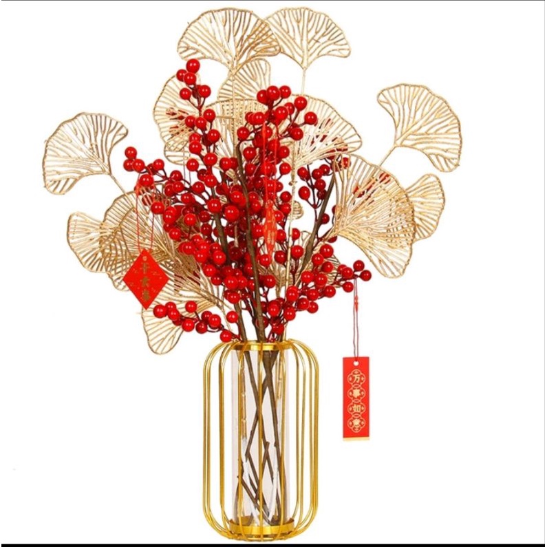 Artificial Gold Flower / Bunga Plastik Imlek Sincia / Bunga Palsu Imlek / Bunga sakura Emas