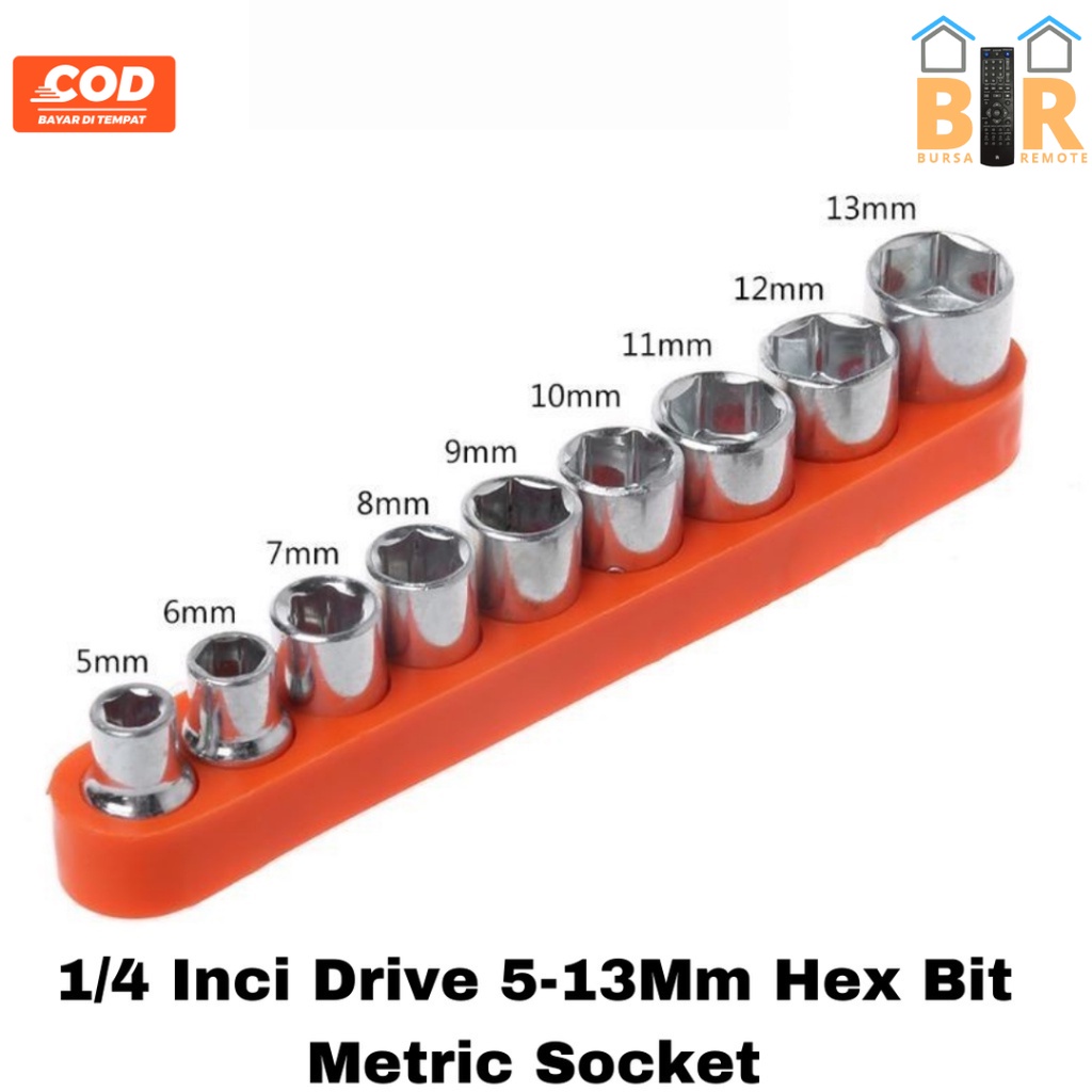 Kunci Mini 9 Pcs Sock Driver Hex Head Bit Socket SET KUNCI Wrench 1/4 ADAPTER 5/6/7/8/9/10/11/12/13 MM