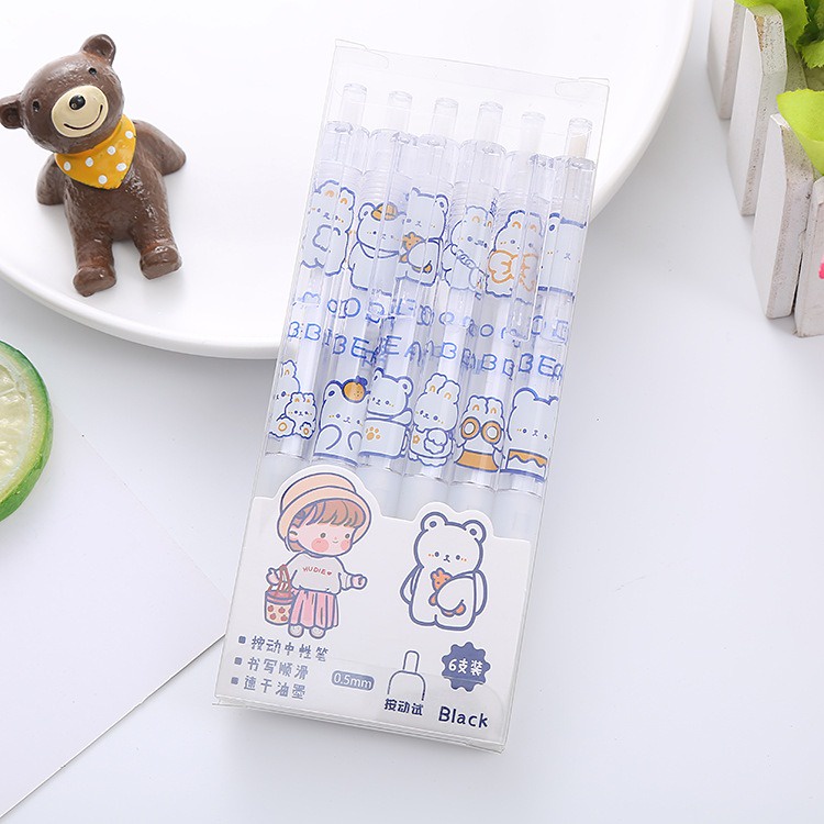 

Gannise 6pcs Pena Pulpen Pen Set Cetek Cetekan Mekanik Gagang Karet Motif Bear Beruang GN-ST0077