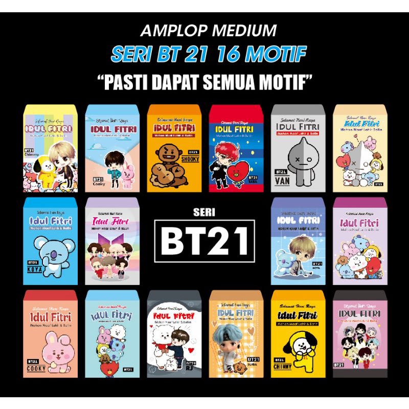 

AMPLOP BT21 ANGPAO THR GROSIR 1 BALL ISI 100 PACK SEMUA MOTIF BT21 UKURAN MEDIUM