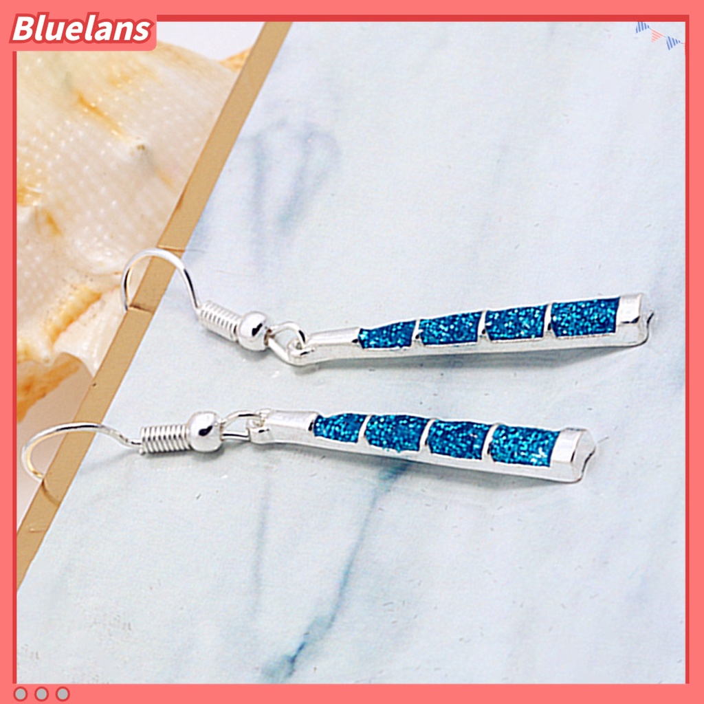 1 Pasang Anting Kait Gantung Wanita Desain Trapesium Hias Batu Imitasi Biru Berkilau Ringan Untuk Kencan