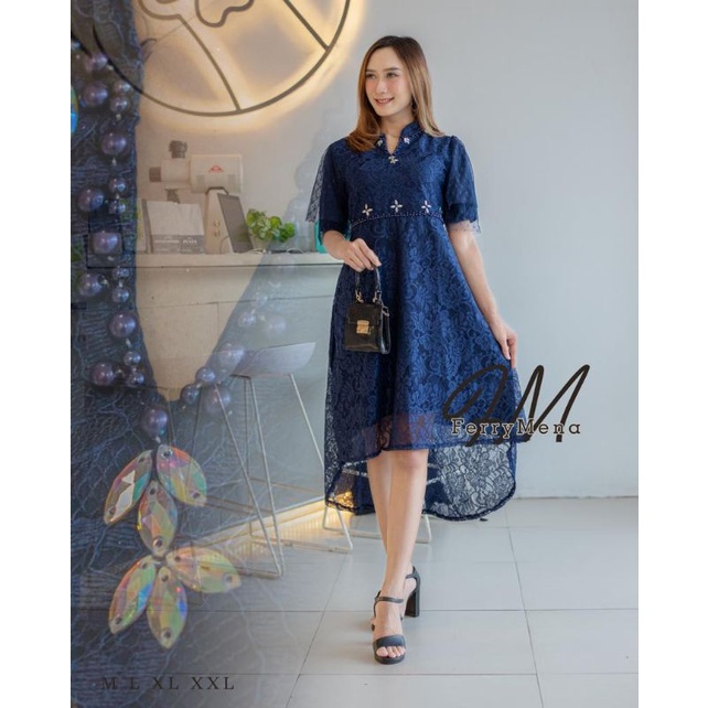 Permata Olshop / Dress Yuvi FM / Kebaya Dress Modern / Kebaya Non Hijab / Kebaya Lengan Pendek / Kebaya Kondangan / Kebaya Mewah / Kebaya Pesta / Dress Kebaya Mewah / Dress Kondangan