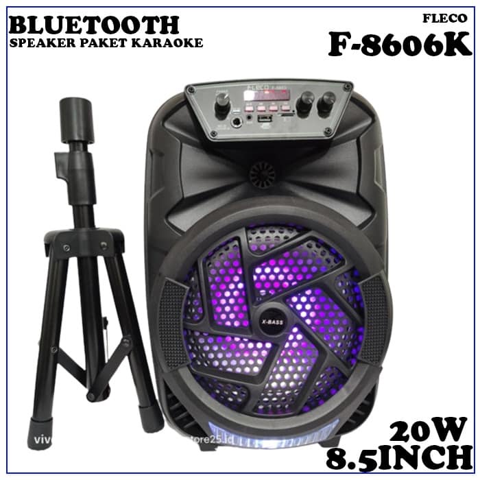 Speaker Bluetooth Karaoke Fleco F-8606K Bonus Mic Karaoke Plus Tripod