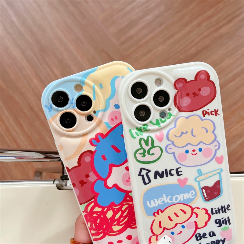 Soft Case Pelindung Penuh Desain Doodle Girl Tahan Banting Untuk Iphone 7 8 PLUS X XR XS 11 12 13 14 PRO MAX SE