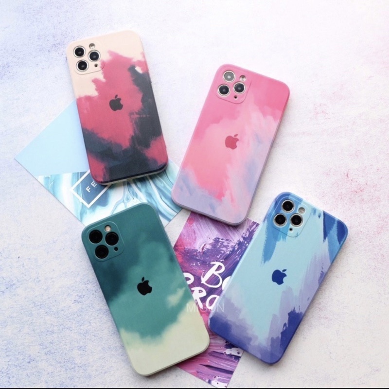 Watercolor Matte Square Edge TPU Case iPhone 7 8+ XS XR 11 12 13 Pro Max