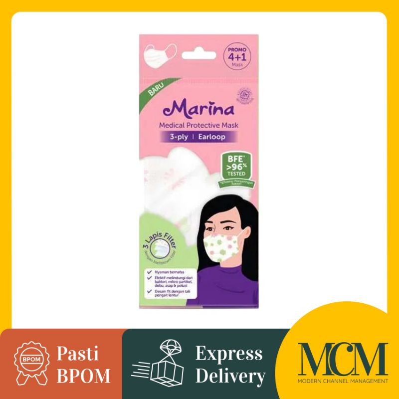 Masker Medis - Marina Protective Mask 3 Earloop 3 play - 5 Pcs