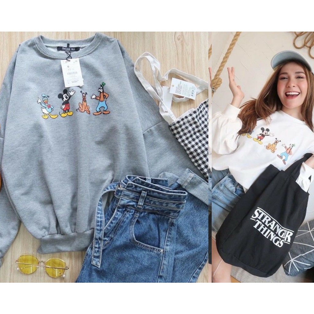 Friend Mickey Sweater Crewneck Motif kartun By mahyra