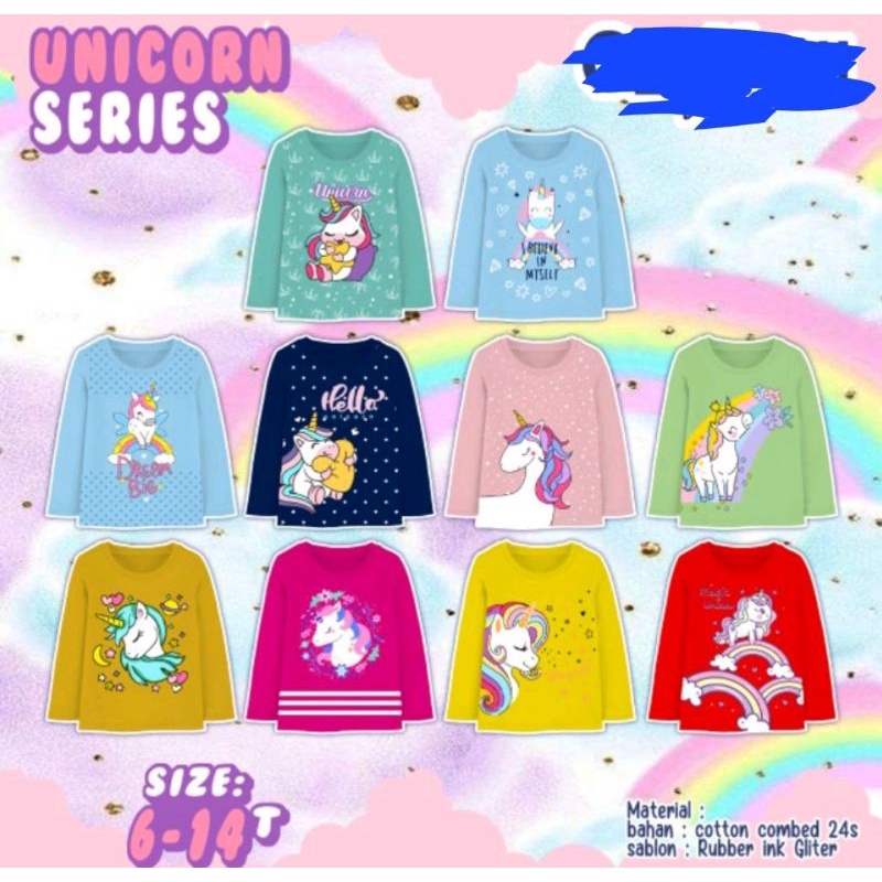 05hk05h Kaos Unicorn Anak Perempuan Size 6 8 10 12 14 - Long Sleeve Shirt Kids Cotton kaos unicorn series by Polkka