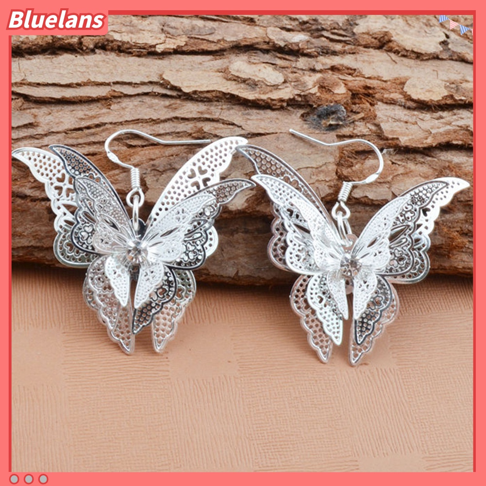 Anting Kait Gantung Desain Kupu-Kupu Hollow Hias Cubic Zirconia Gaya Vintage Untuk Wanita