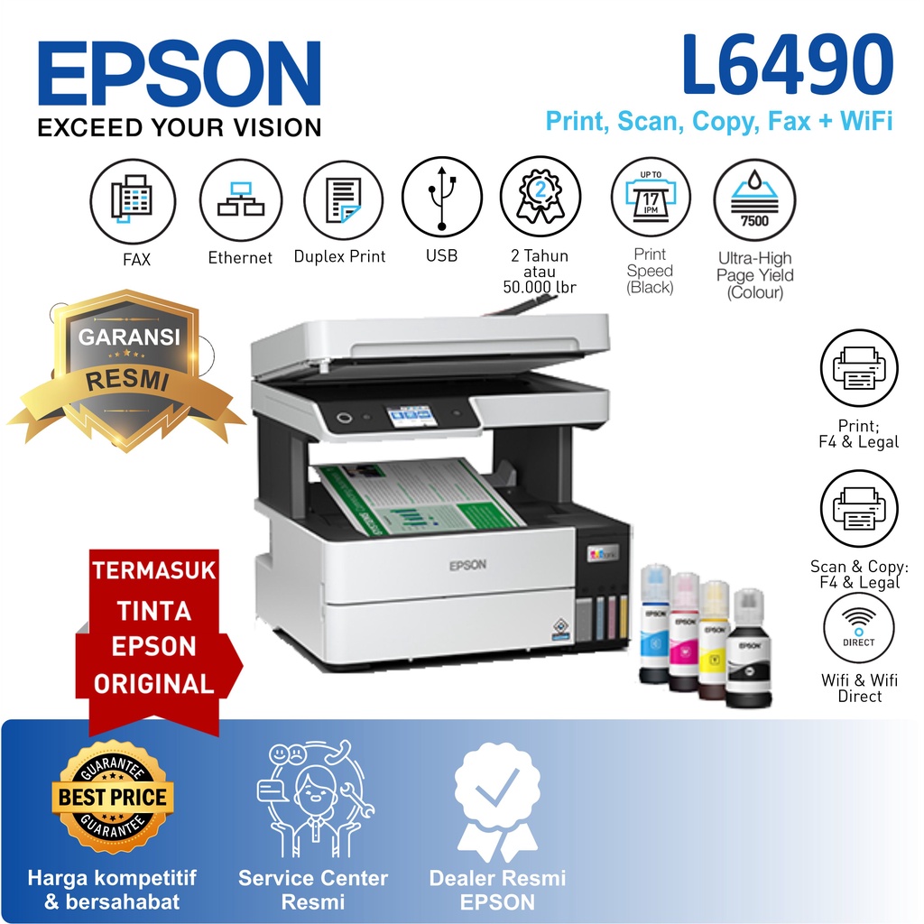 MDN Printer Epson L6490 L 6490 L-6490 Duplex Print Wifi Pigment