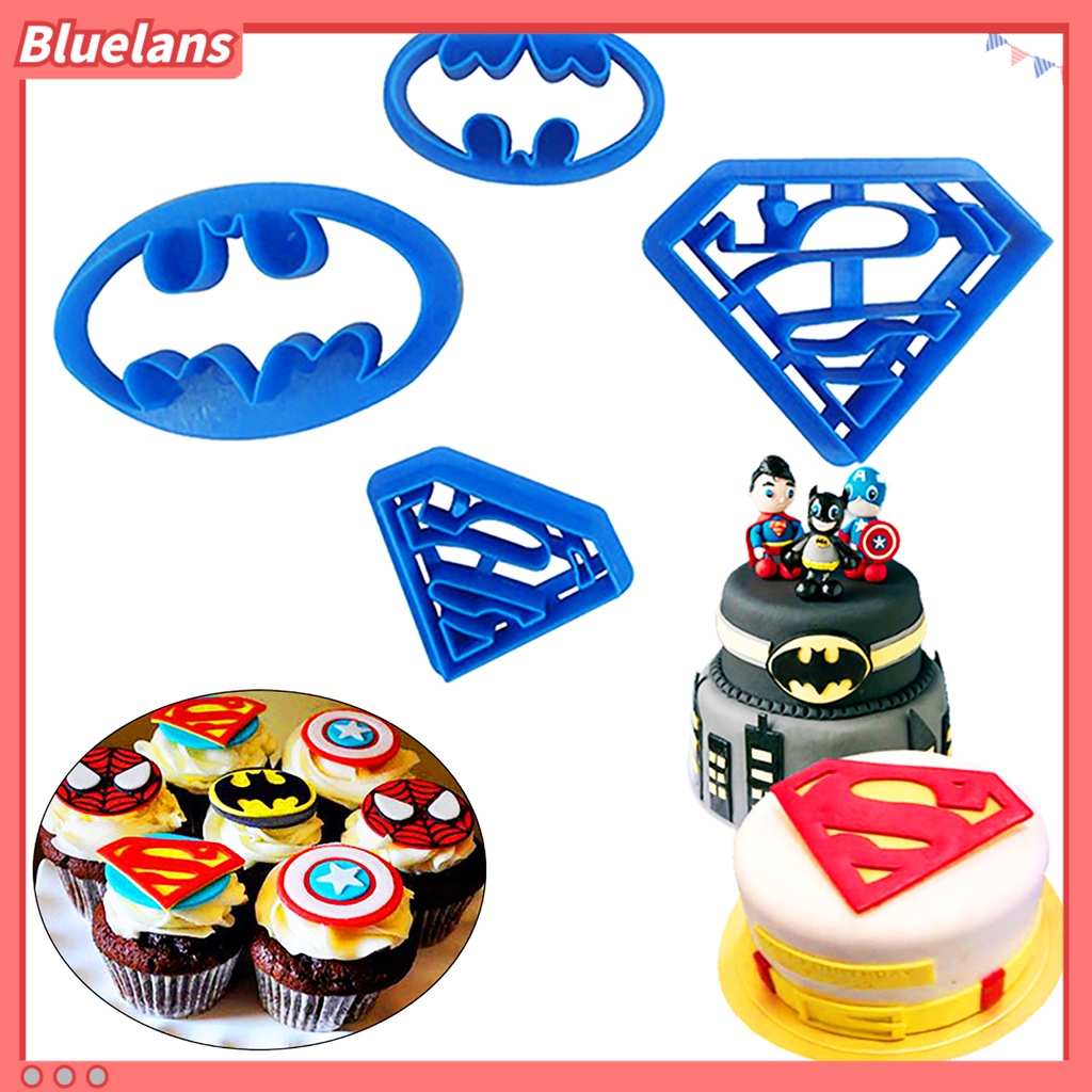 4pcs Cetakan Pemotong Kue Bentuk Batman Mini Bahan Plastik Warna Solid Untuk Rumah