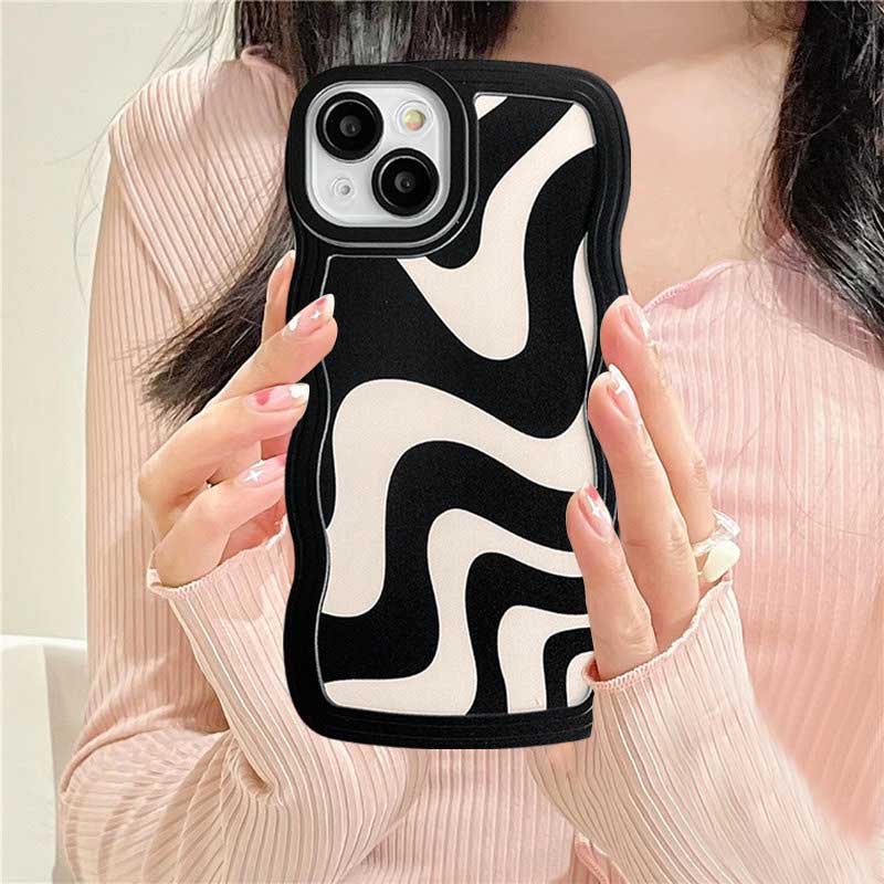 Case Bahan TPU Gelombang Hitam Putih Untuk iPhone 14 14 Pro MAX 11 Pro 11 Pro MAX 12 12 Pro 12 Pro MAX iPhone 13 Pro MAX X XR XS MAX 6 6S 7 8 Plus SE 2020 Case DGX