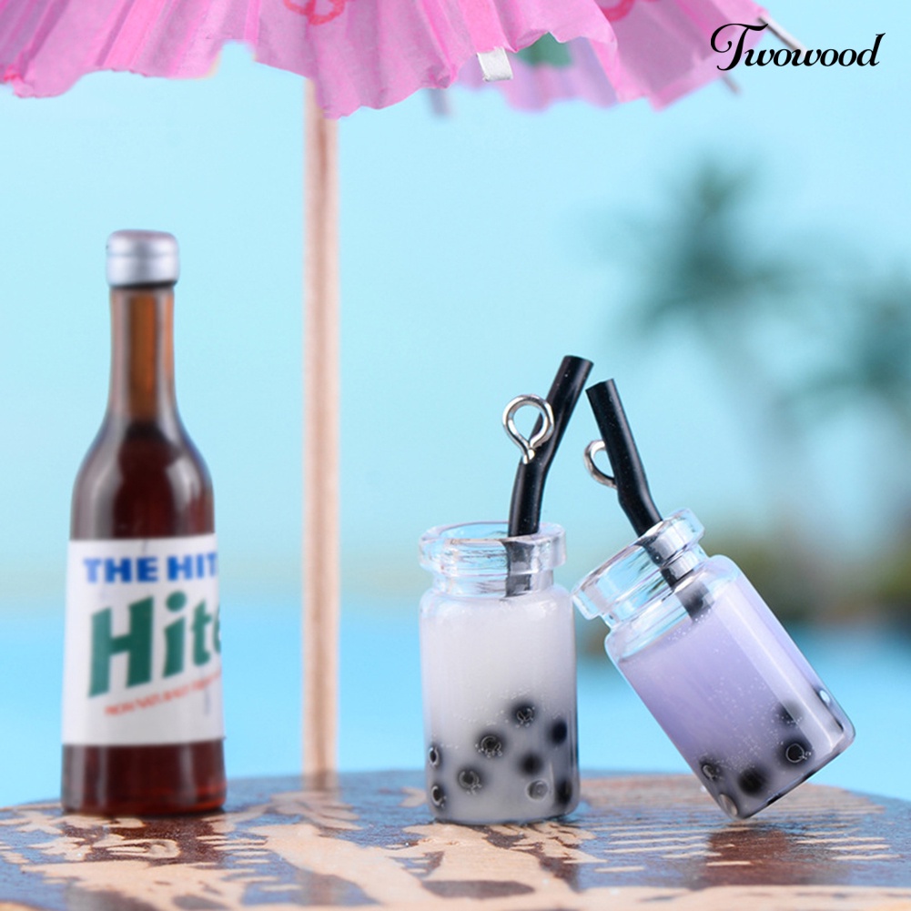 3pcs / Set Gantungan Kunci Bentuk Milk Tea Bahan Resin Warna Permen Untuk Dekorasi