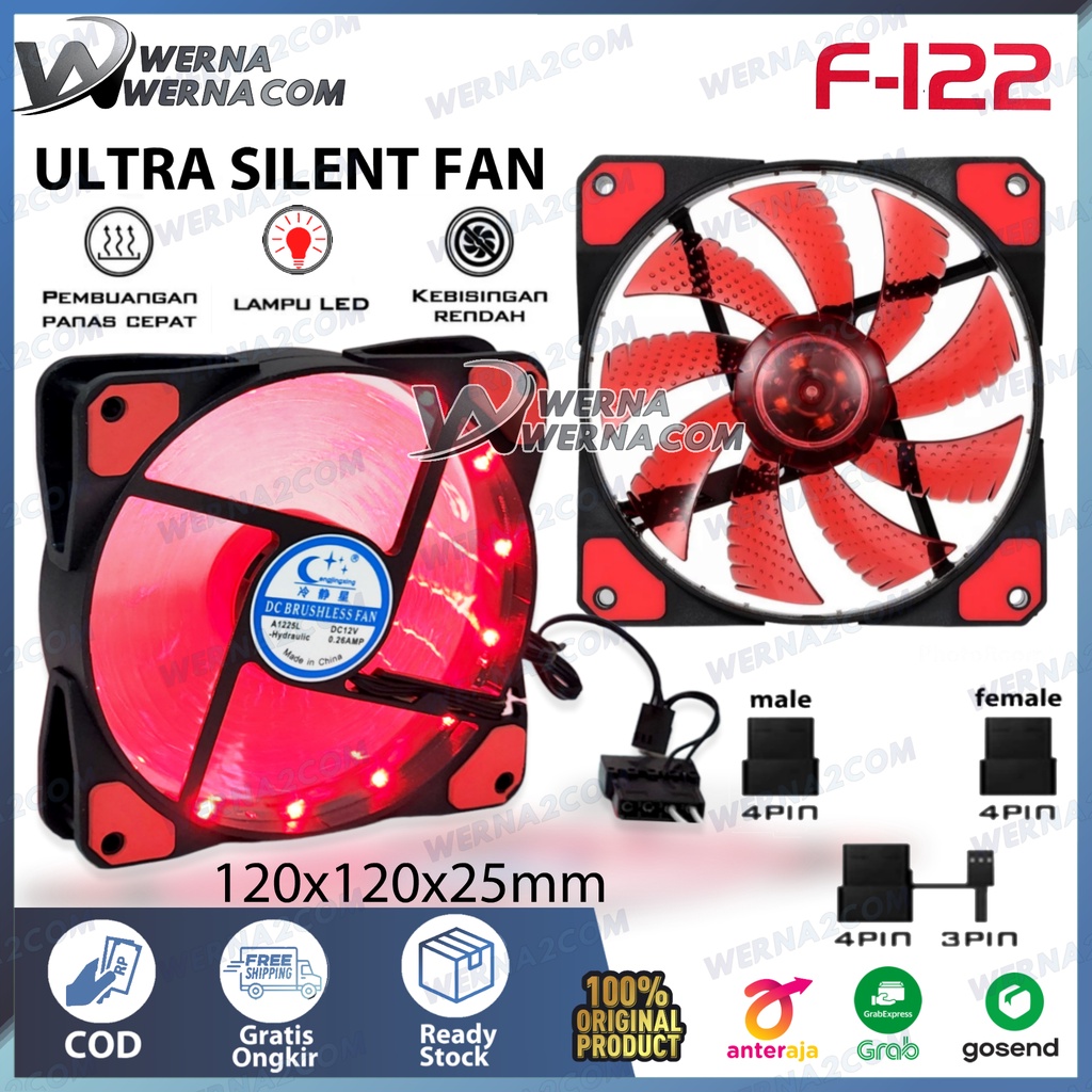 FAN Kipas PC komputer  LED merah 12  x 12 cm 12V