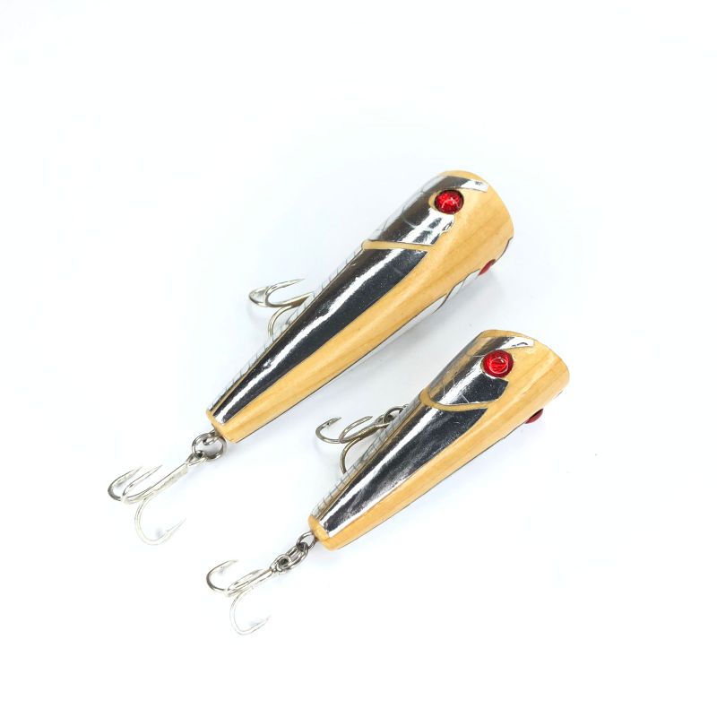 Umpan Popper Woden Lure Natural Kayu + Treble