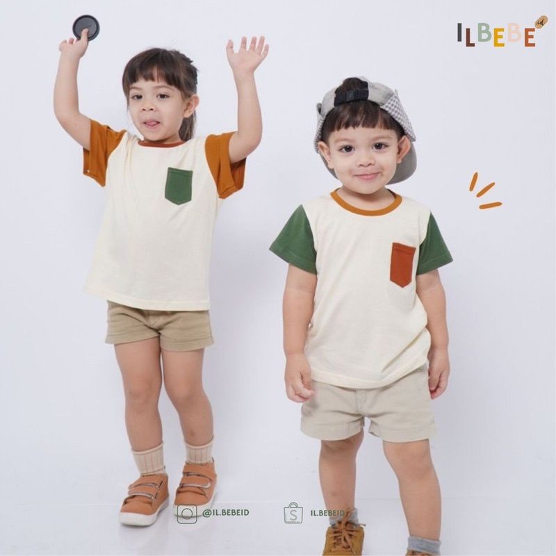 Setelan anak laki-laki perempuan viral usia 1-5 tahun stelan baju anak poket lengan pendek