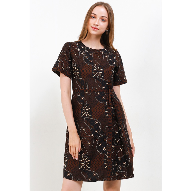Arjuna Weda Dress Wanita Batik Sogan Serat Kayu