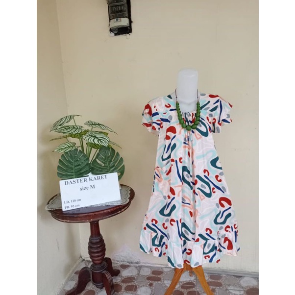 Daster Rayon Sritex Premium Leher Karet Lengan Ruffle Rempel Bawah Size M Ld 120