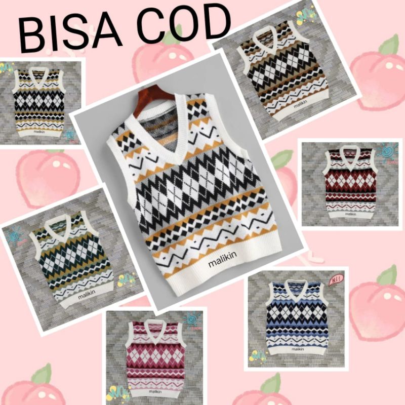 MALIKIN VEST SIDO DIAMOND / ROMPI RAJUT SIDO DIAMOND / BEST SELLER ROMPI / Rompi Korea Rajut Sido Diamond / Vest Knit Sido Diamond Rompi Rajut Wanita / Vest Rompi Rajut Outer Wanita Premium / Korean Knit Vest