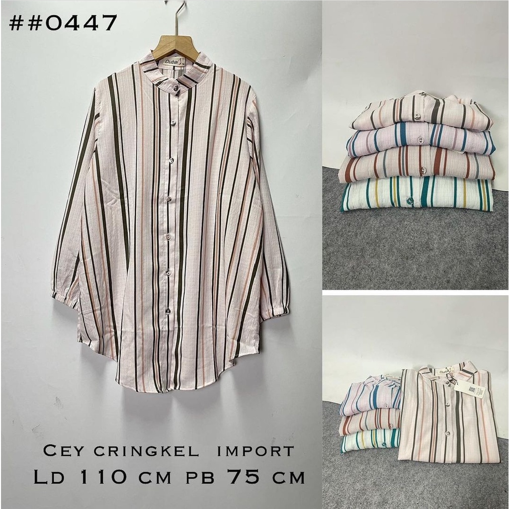Kemeja Cey Kringkel Import - Shirt Dress  Oversize - Atasan Wanita Motif Garis Full Kancing - Blouse