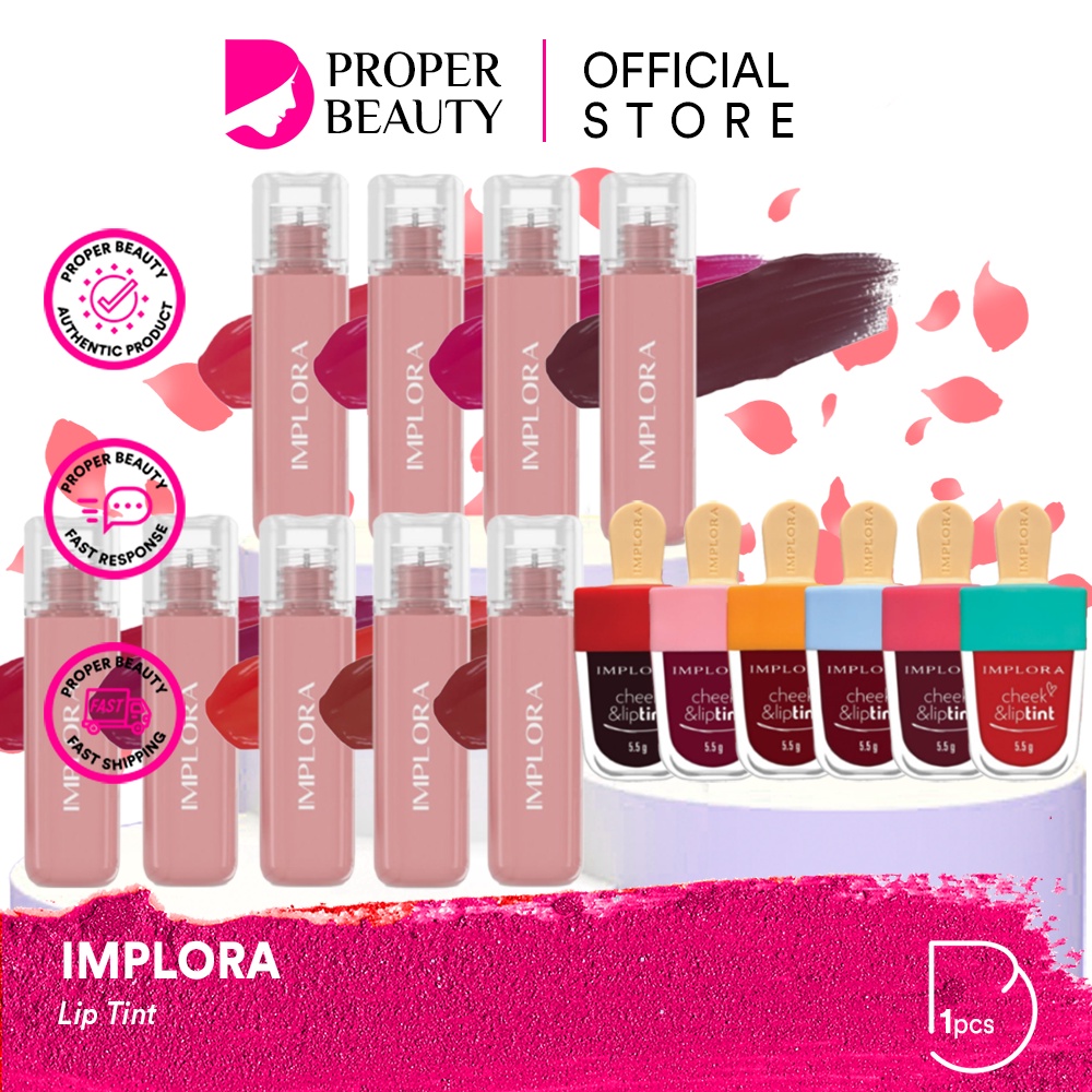 IMPLORA Lip Tint Indonesia / Cheek &amp; Liptint / Jelly Tint / Transferproof Long Lasting Natural Pigmented / Vitamin Peptide Omega / Halus Melembabkan / Makeup Cosmetic Lip Make Up / Lips Treatment Kosmetik Kulit Bibir / Lipstick Matte Glossy Gloss Liptin