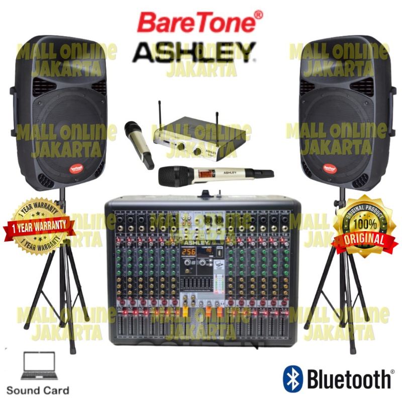 Paket speaker aktif Baretone 15 inch Original mixer 12 channel ashley bluetooth full aktiv