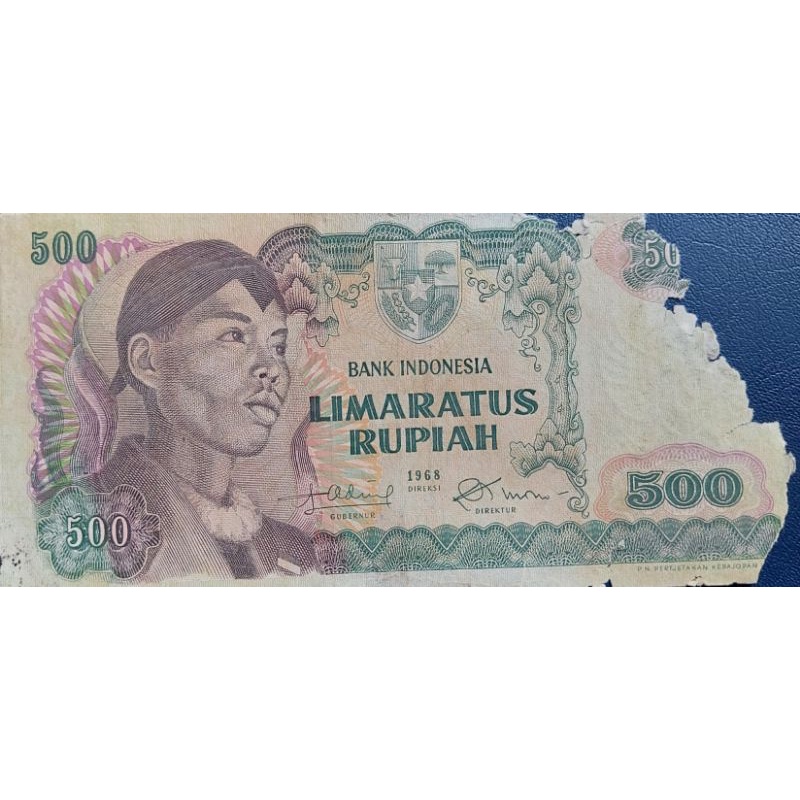 Uang Kuno Negara Indonesia Series Sudirman 500 rupiah Tahun 1968 Kondisi Fine Geripis Dijamin Original 100%
