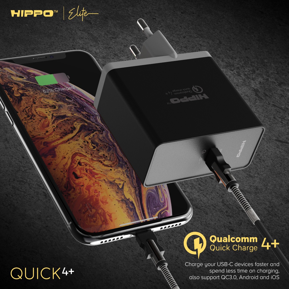 Hippo Adaptor Quick4+ PD 27W Quick Fast Charging 4.0 Travel Adapter Kepala Casan Colokan Charger Rumah type C Power Delivery QC Port Output USB C Super Fast