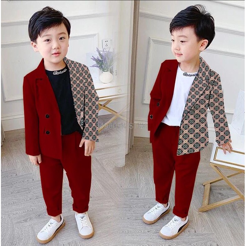 [set carda OT] setelan anak laki laki  baju jas blazer celana katun stretch