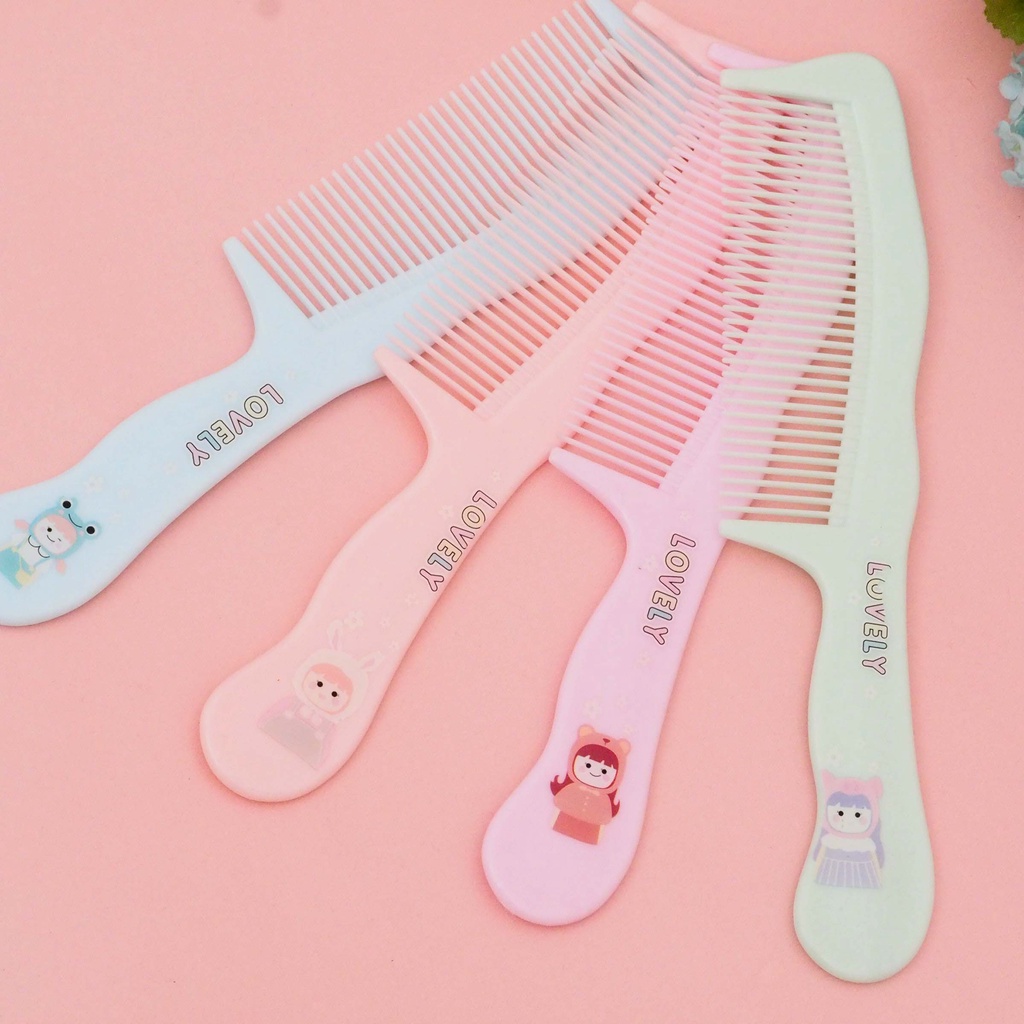 Sisir Gagang Motif Lovely Warna Soft Sisir Rambut  Rapat Lurus Gelombang Karakter Lucu Warna Warni