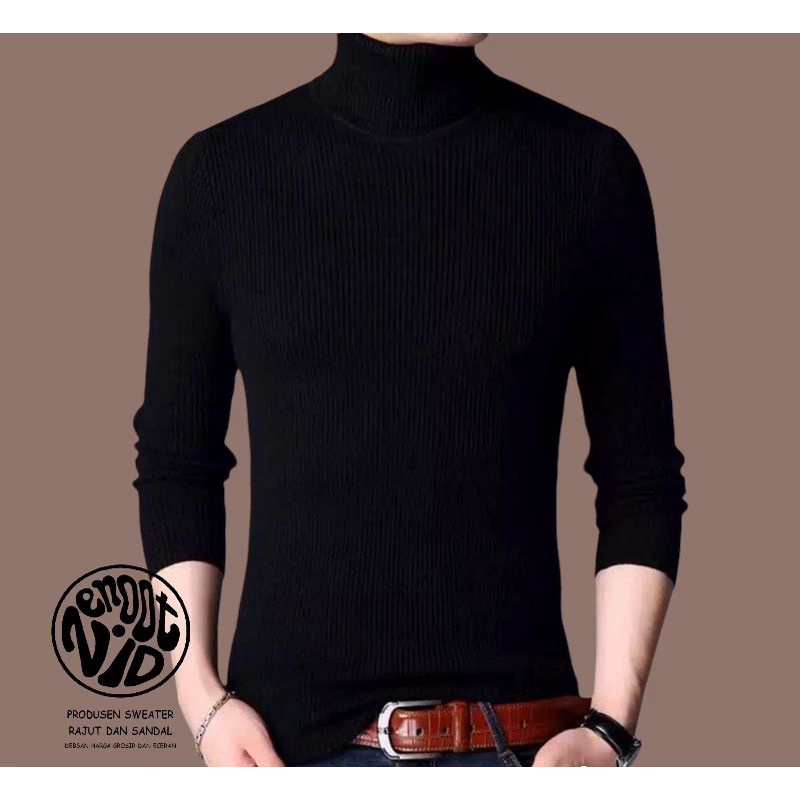 Baju Sweater Rajut Turtle Neck Kerah Tinggi Pria Bahan Rajut Fit To L