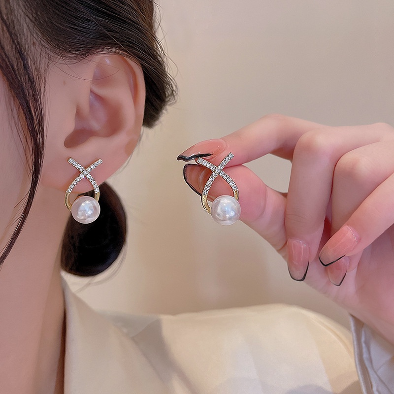 Anting Stud 925 silver needle Hias Mutiara Berlian Untuk Wanita