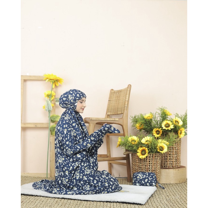 Cod Leesy.id - MUKENA DEWASA TERUSAN RAYON TRAVELING MOTIF MELISA - NAVY