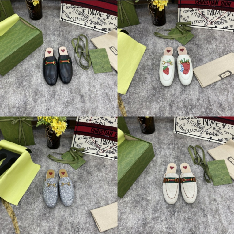 Original 2022 new model (with box) Gucci women's half slippers flat casual Lefu shoes