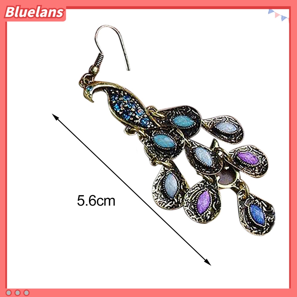 Bluelans Anting Kait Gantung Wanita Desain Merak Gaya Bohemian / Vintage Untuk Pesta